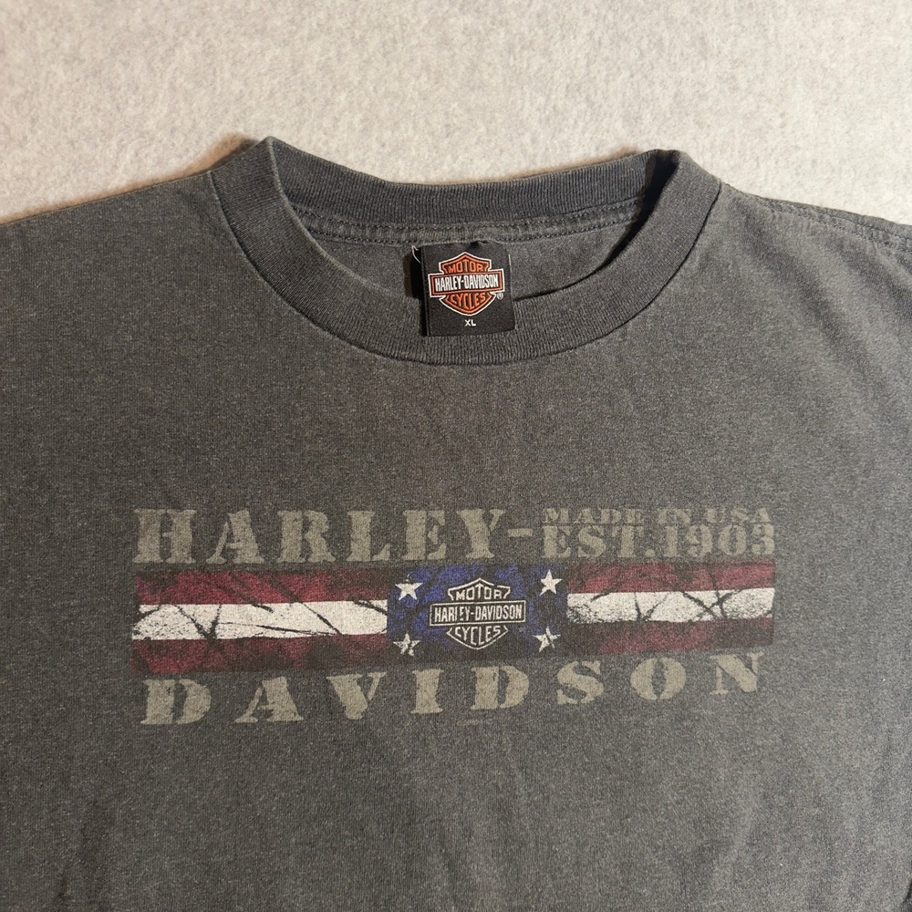 Harley Davidson Flag T-Shirt Mens XL Gray Graphic USA Myrtle Beach Y2K